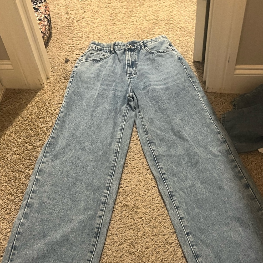 Blue Flare Wide Leg Jeans with Vintage Wash